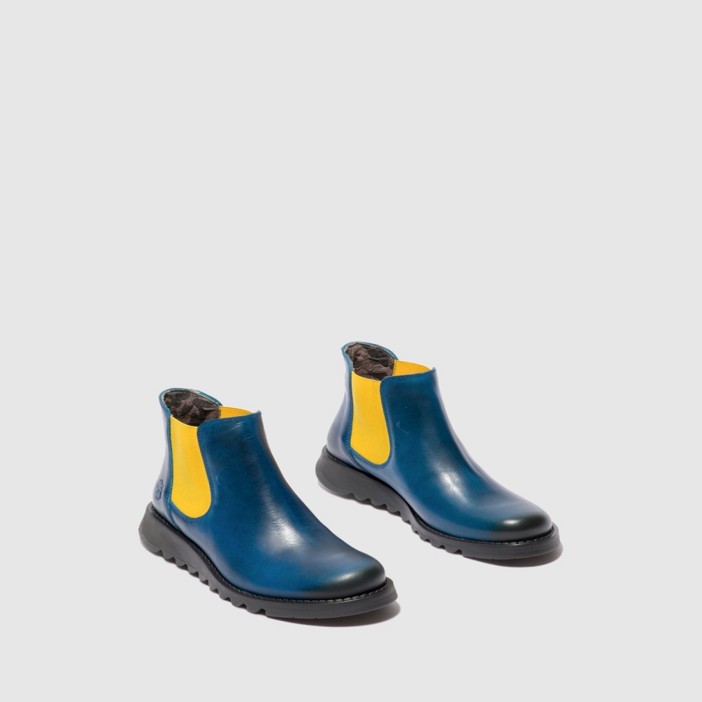 Royal Blue / Mustard Fly London Chelsea Women's Ankle Boots | USA28TJYO