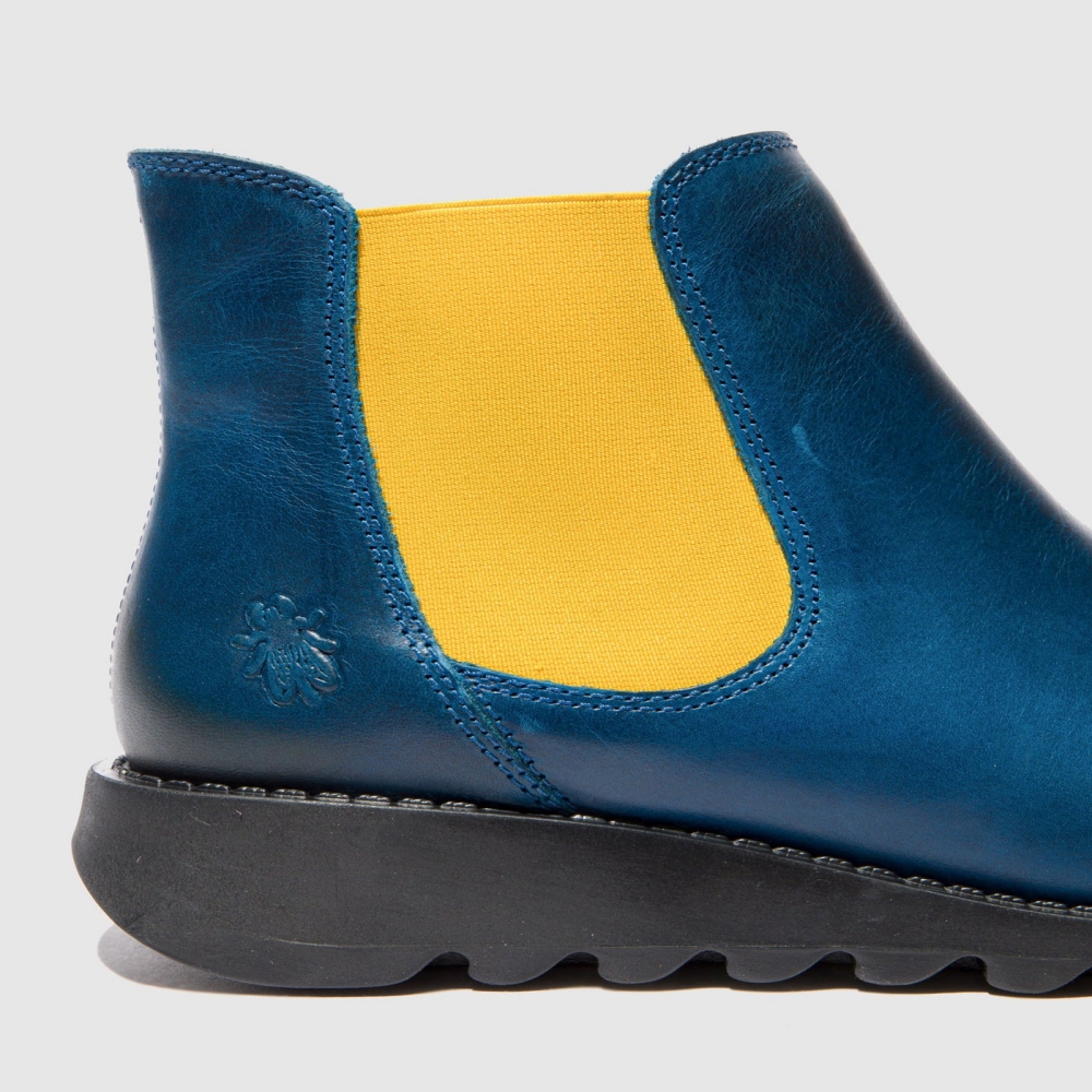 Royal Blue / Mustard Fly London Chelsea Women's Ankle Boots | USA28TJYO