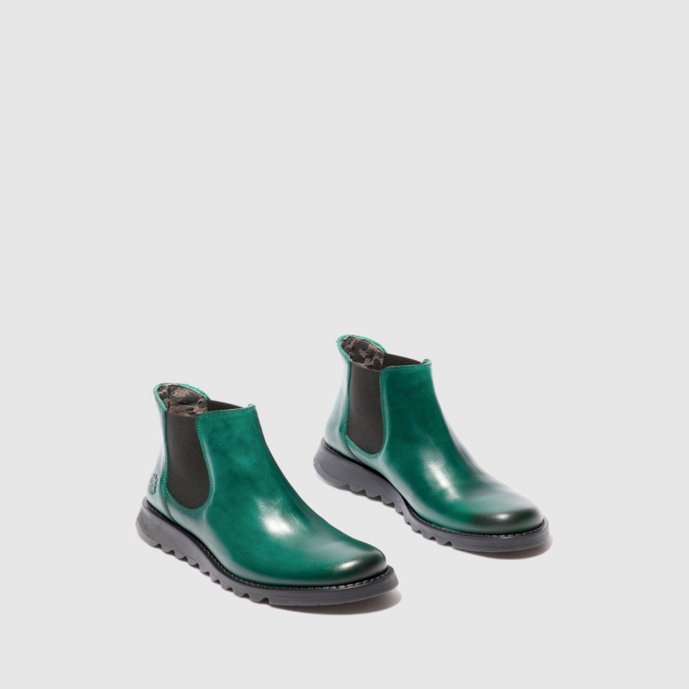 Shamrock Green / Black Fly London Chelsea Women's Ankle Boots | USA26EFHT