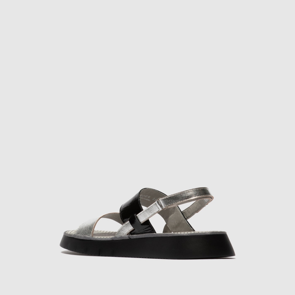 Silver / Black Fly London Sling-Back Women's Sandals | USA92BVSF