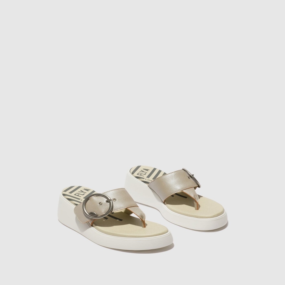 Silver Fly London Buckle Women's Mules | USA71CVZA