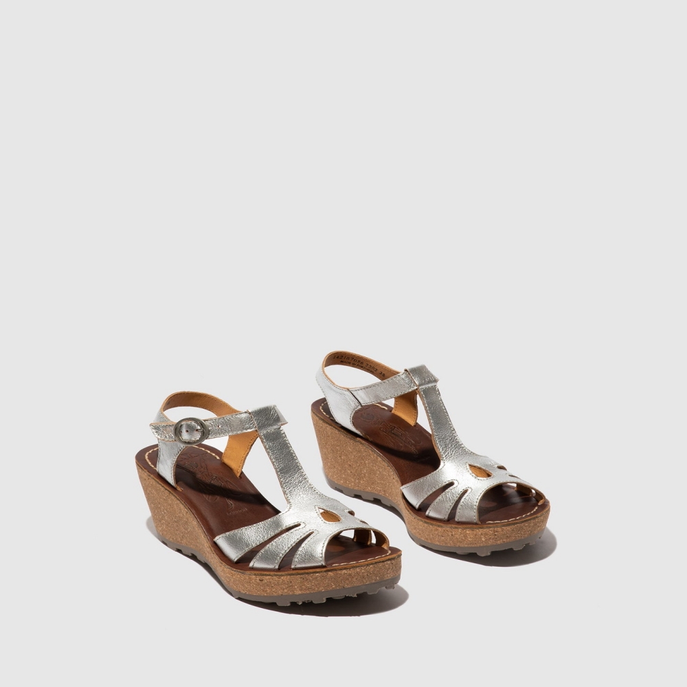 Silver Fly London T-Strap Women's Sandals | USA12CKOB