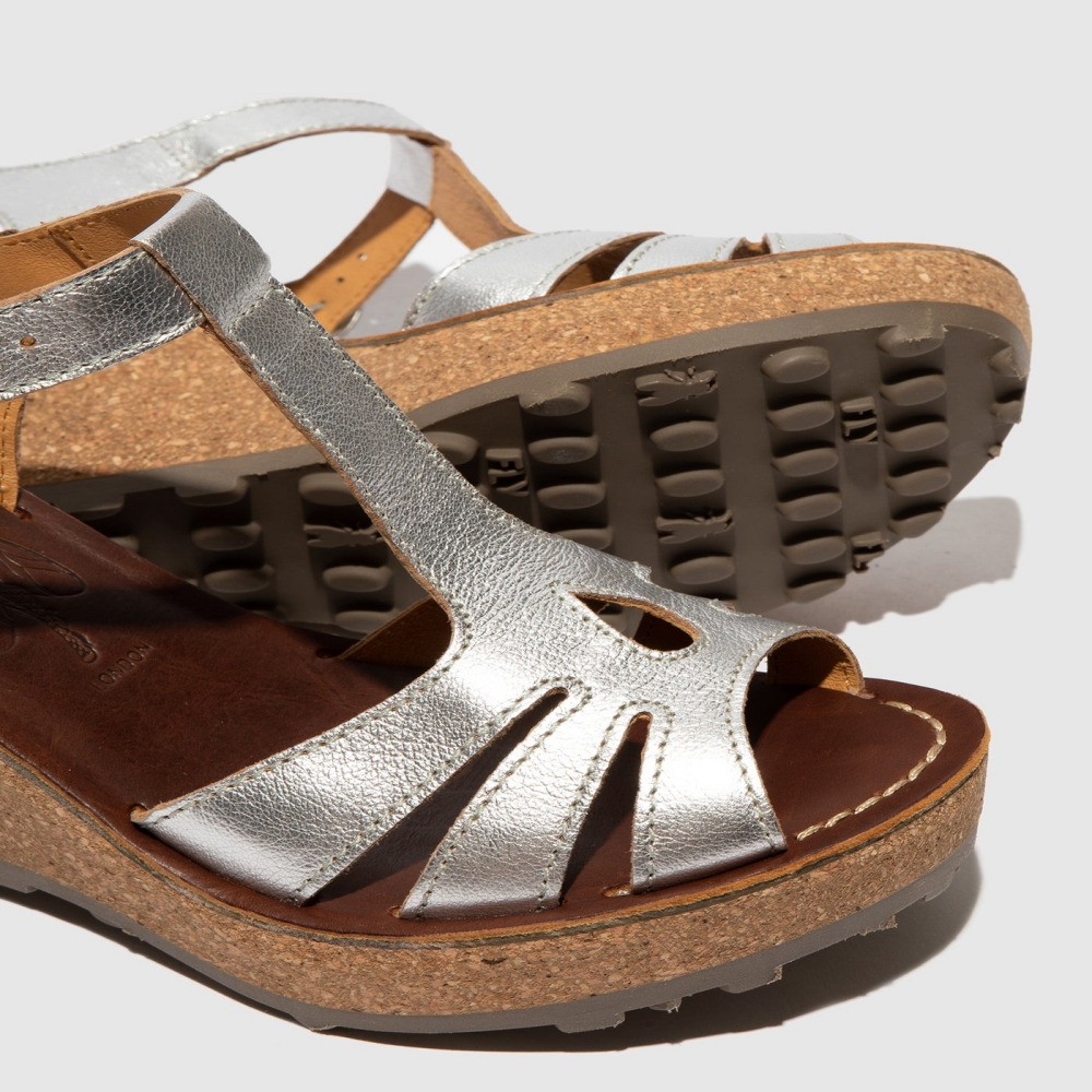 Silver Fly London T-Strap Women's Sandals | USA12CKOB