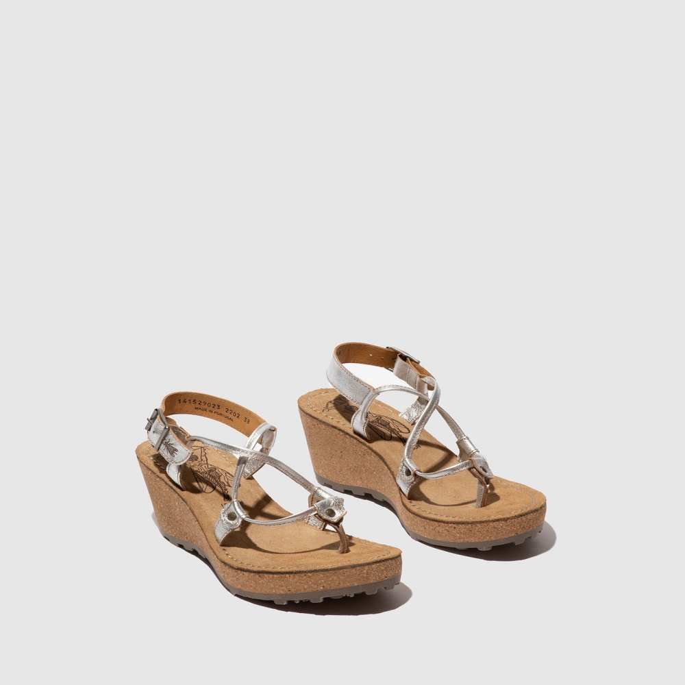 Silver Fly London T-Strap Women's Sandals | USA73QNCJ