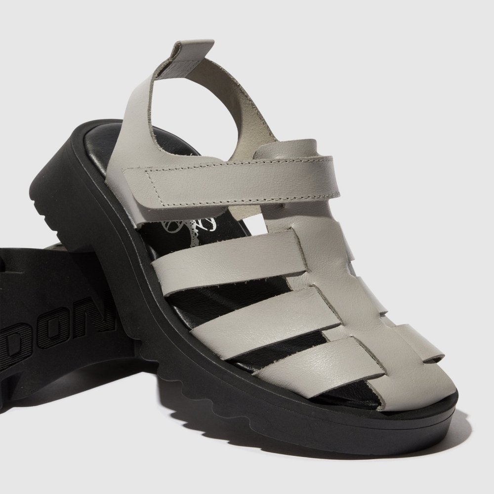 Silver Gray Fly London Strappy Women's Sandals | USA96FOPC