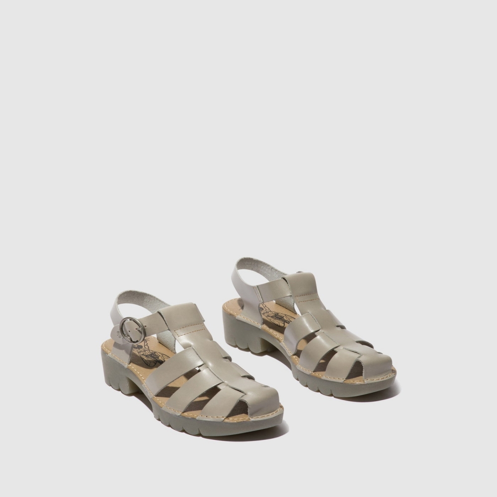 Silver Gray Fly London T-Strap Women's Sandals | USA83GQTO