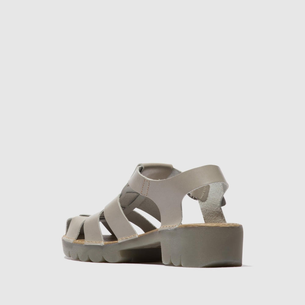 Silver Gray Fly London T-Strap Women's Sandals | USA83GQTO