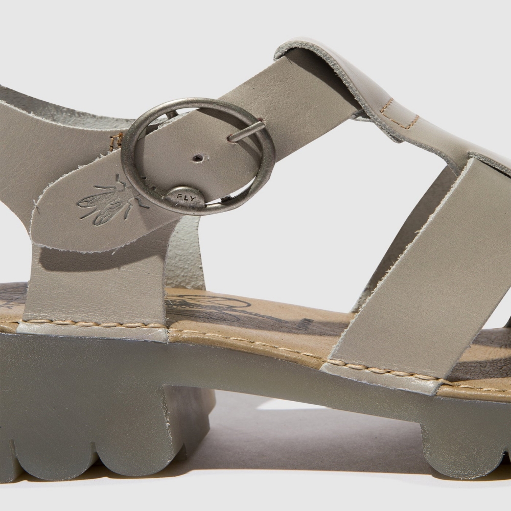 Silver Gray Fly London T-Strap Women's Sandals | USA83GQTO