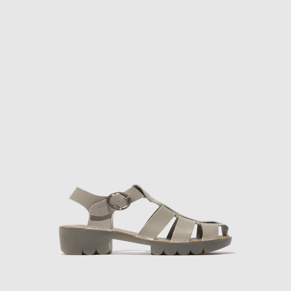 Silver Gray Fly London T-Strap Women\'s Sandals | USA83GQTO