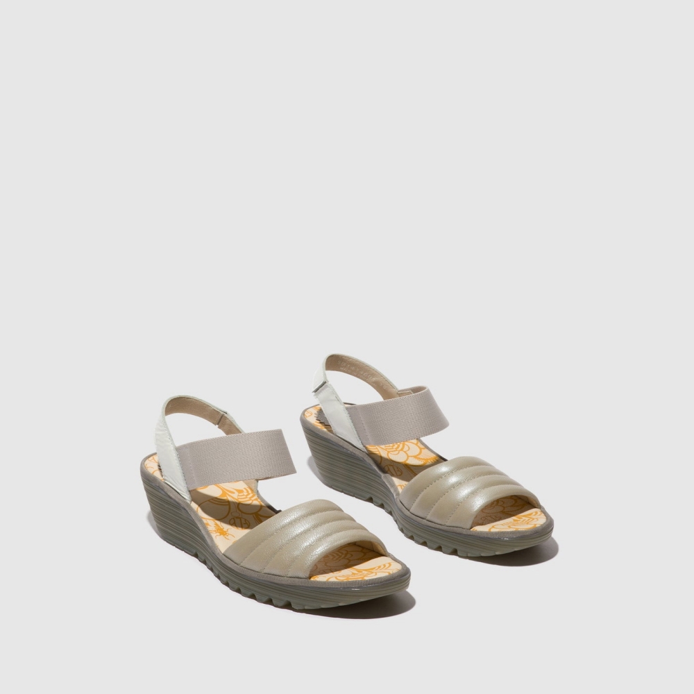 Silver / White Fly London Sling-Back Women's Sandals | USA46OTGE