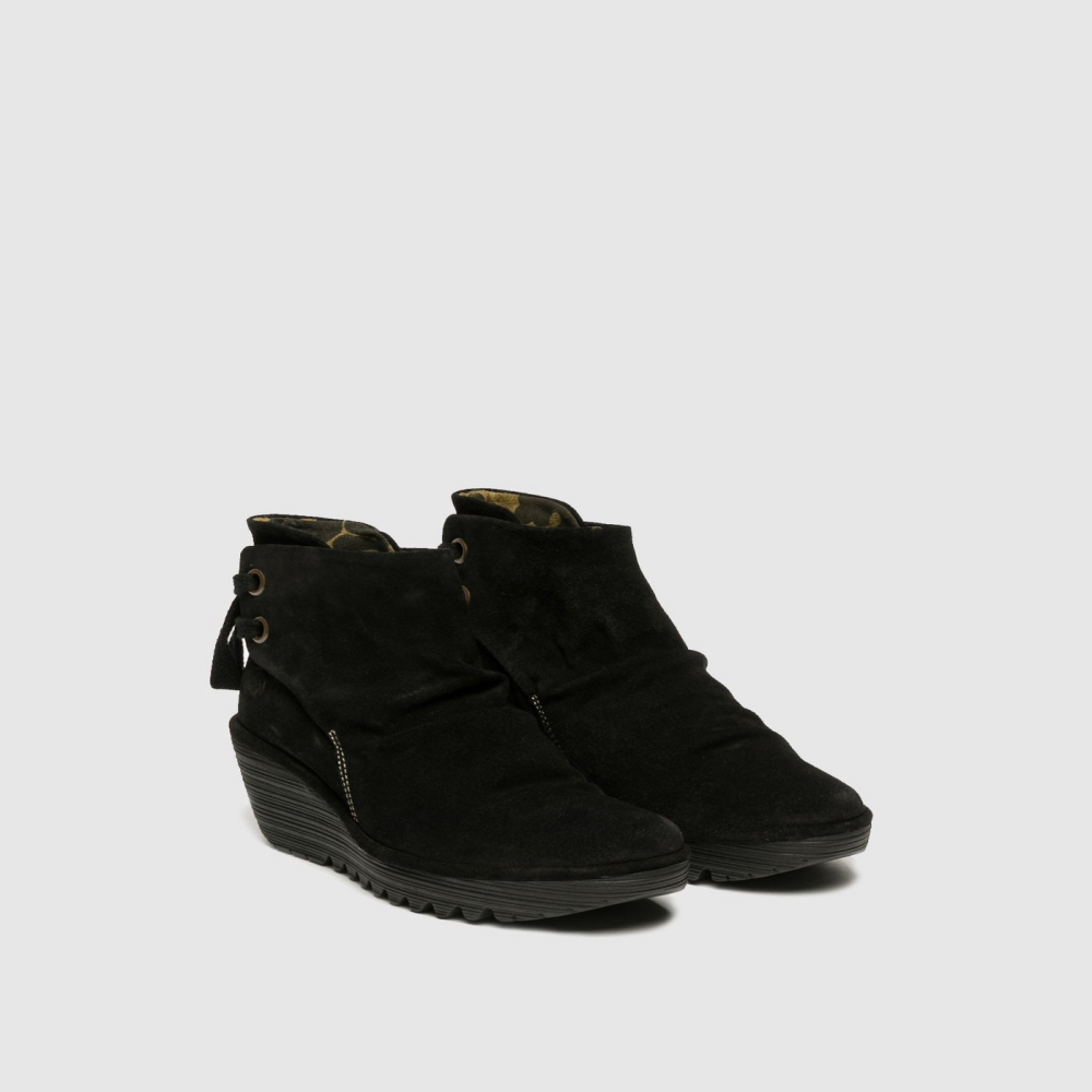 Suede Black Fly London Wedge YAMA Women's Ankle Boots | USA96GLMI