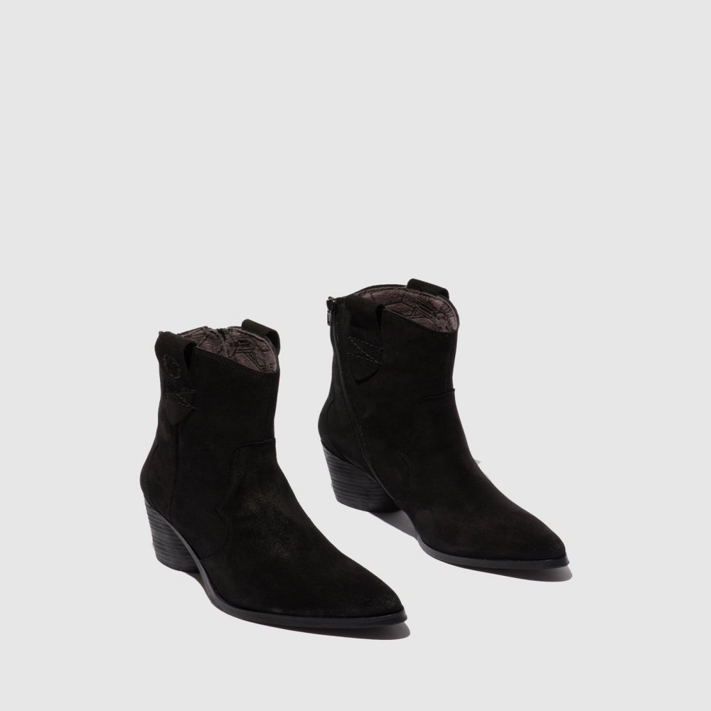 Suede Black Fly London Zip Up Women's Ankle Boots | USA62XDPF