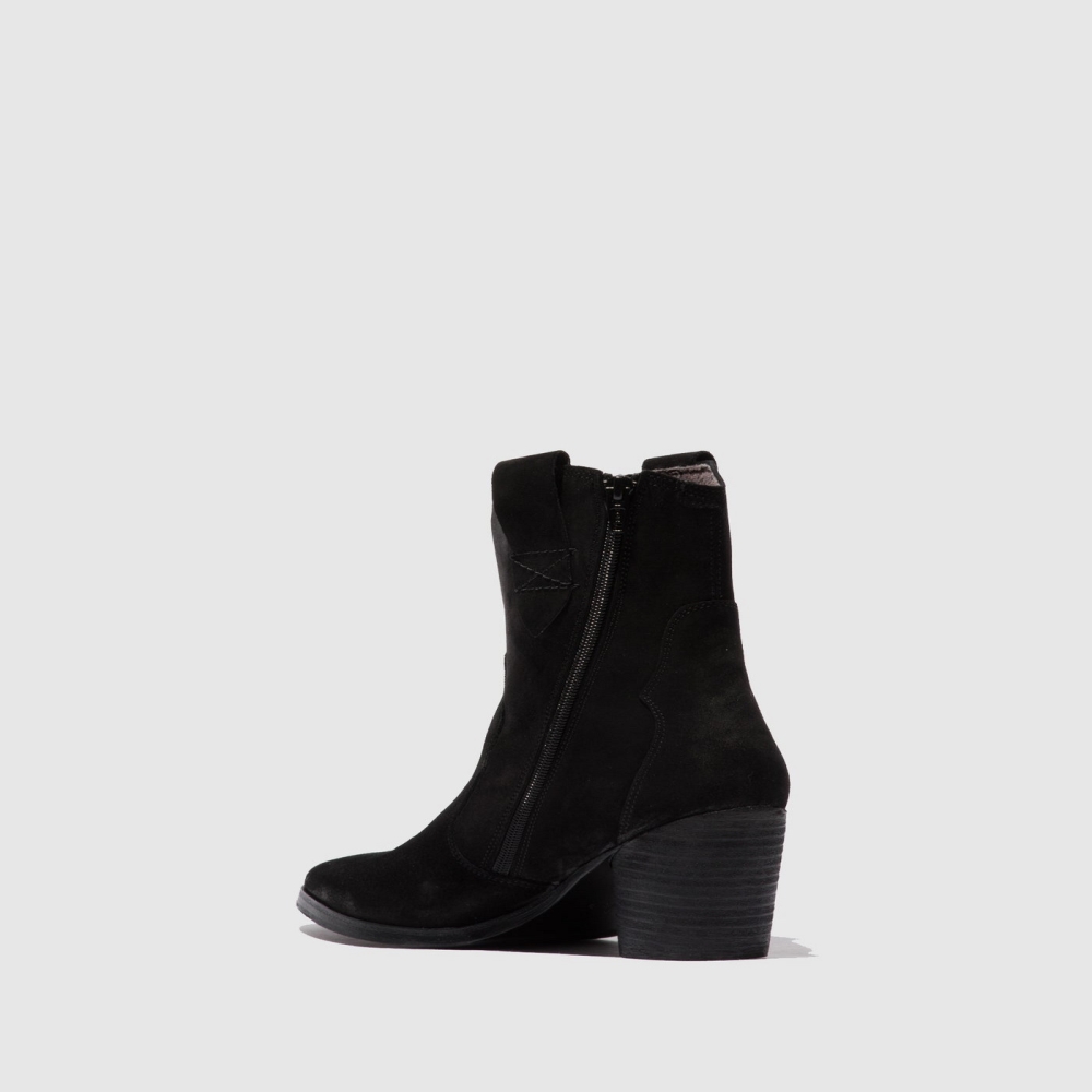 Suede Black Fly London Zip Up Women's Ankle Boots | USA62XDPF