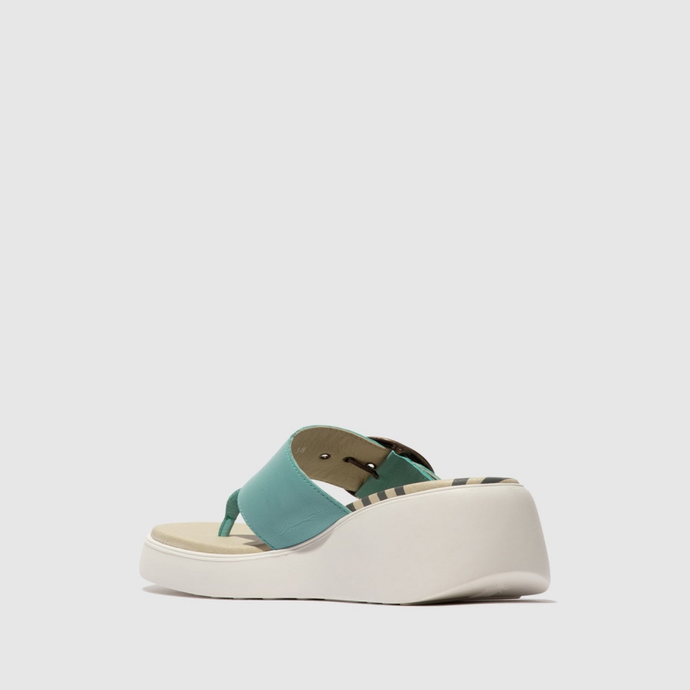 Turquoise Fly London Buckle Women's Mules | USA31CQPV