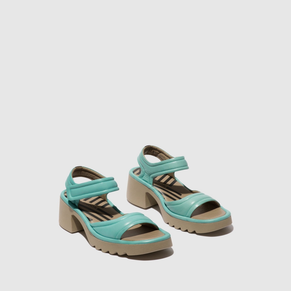 Turquoise Fly London Velcro Women's Sandals | USA17IEPC