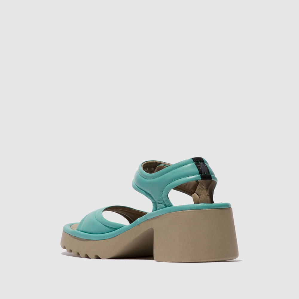 Turquoise Fly London Velcro Women's Sandals | USA17IEPC