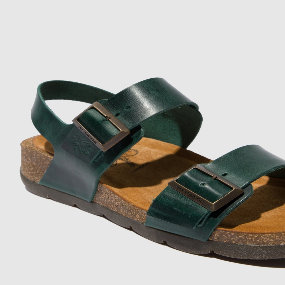 Turquoise Green Fly London Buckle Women's Sandals | USA10KDMT