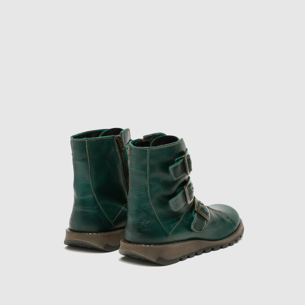 Turquoise Green Fly London Buckle Women's Ankle Boots | USA39XBZF