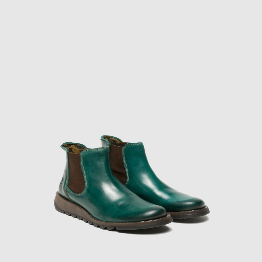 Turquoise Green Fly London Chelsea SALV Women's Ankle Boots | USA49XJFI