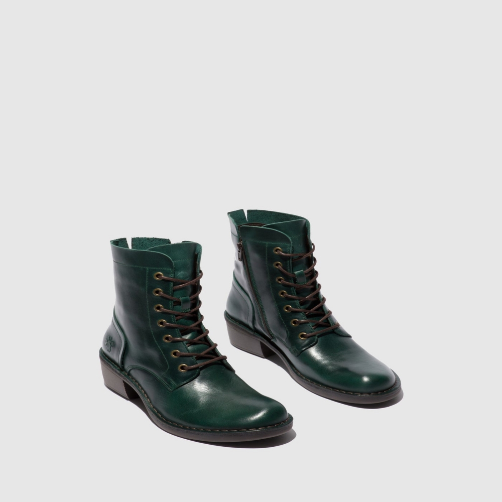 Turquoise Green Fly London Lace-up Women's Ankle Boots | USA62WOEN