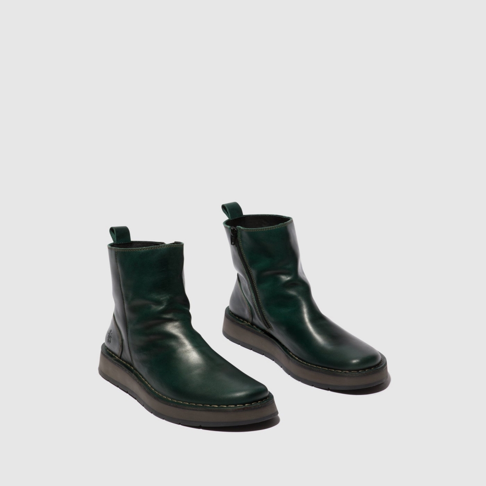 Turquoise Green Fly London Zip Up Women's Boots | USA37LGUR