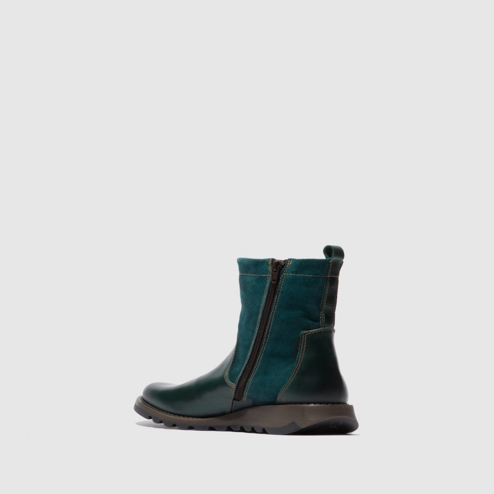 Turquoise Green Fly London Zip Up Women's Boots | USA38MJIP