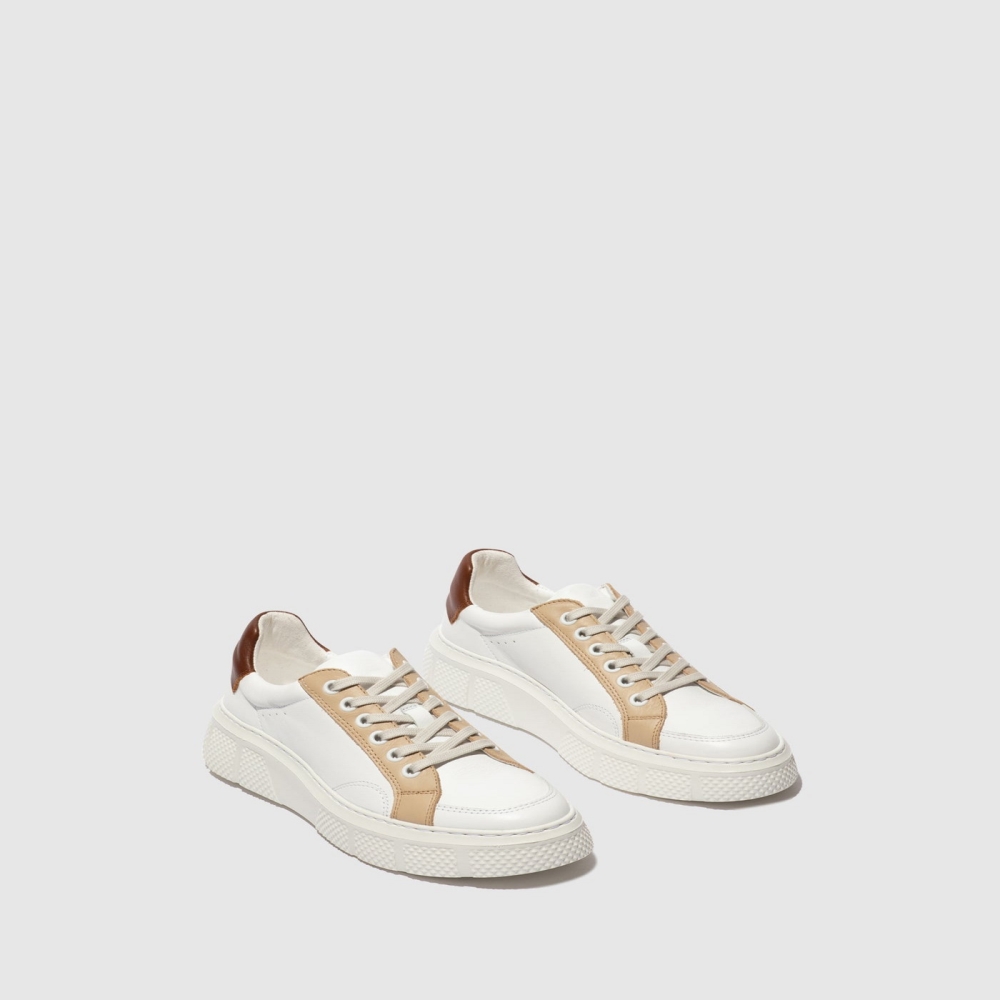 White / Beige / Brown Fly London Lace-up Women's Trainers | USA23FEYQ