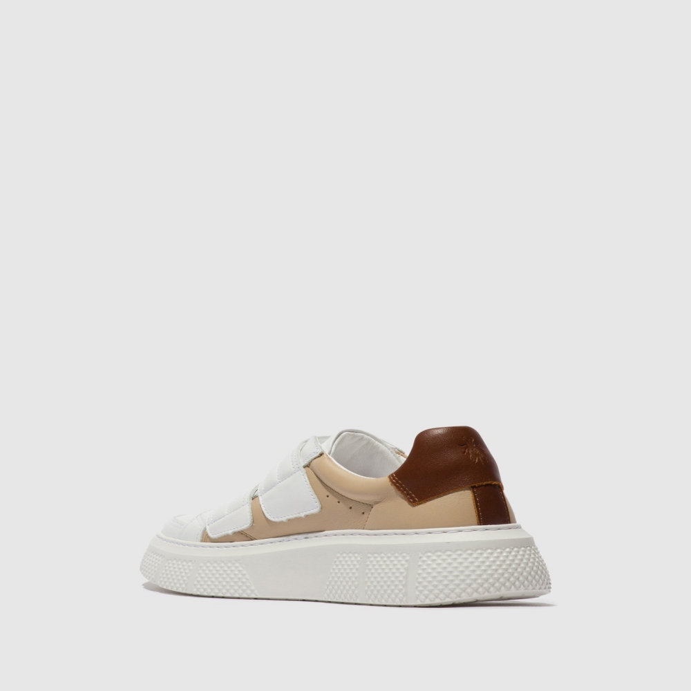 White / Beige / Brown Fly London Velcro Women's Trainers | USA21WUBR