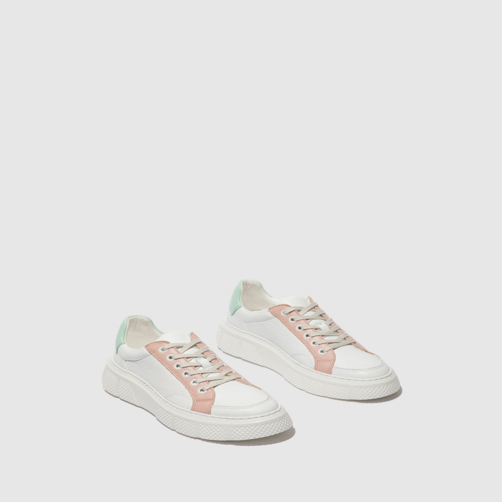 White / Beige / Green Fly London Lace-up Women's Trainers | USA15CNAT