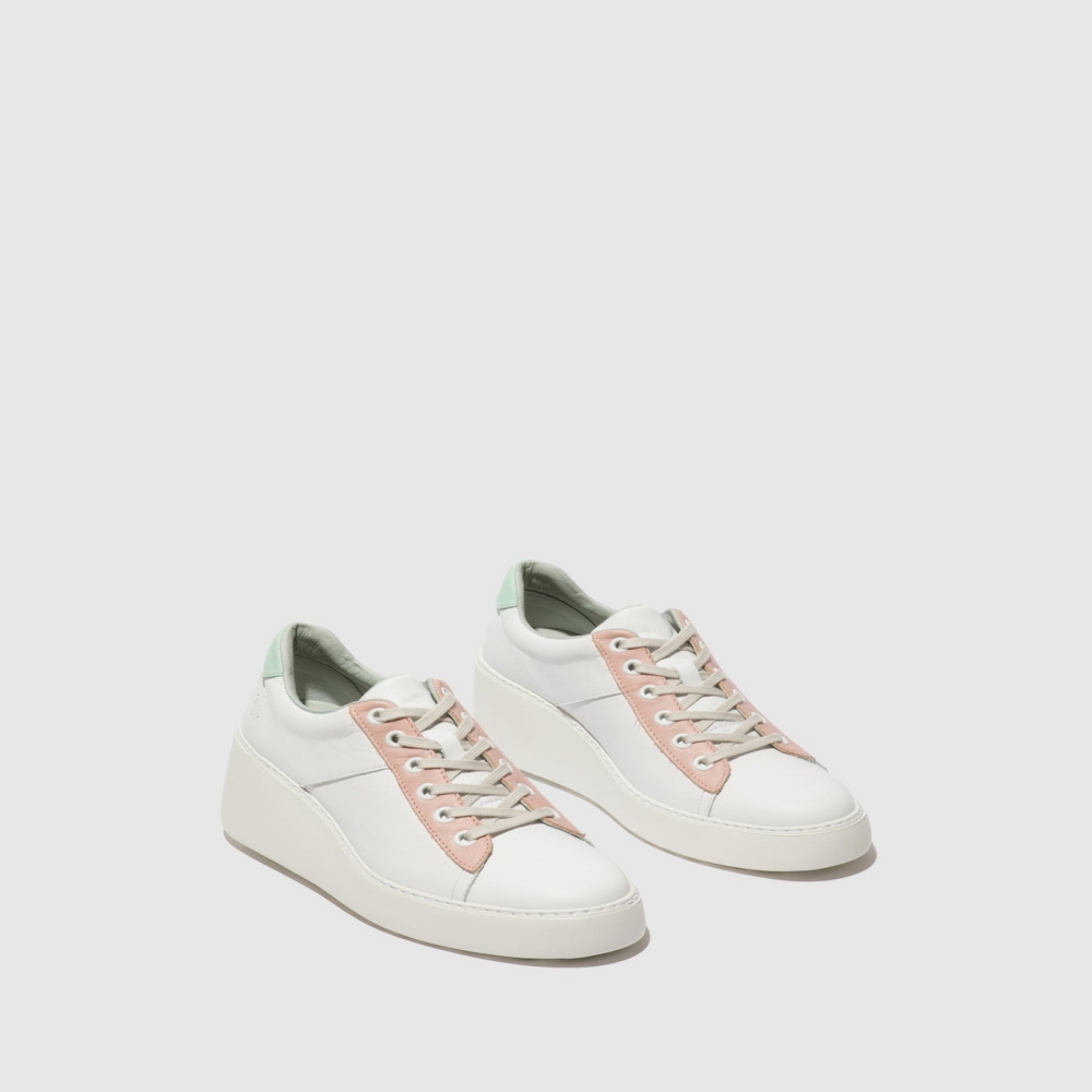 White / Beige / Mint Fly London Lace-up Women's Trainers | USA30HICQ