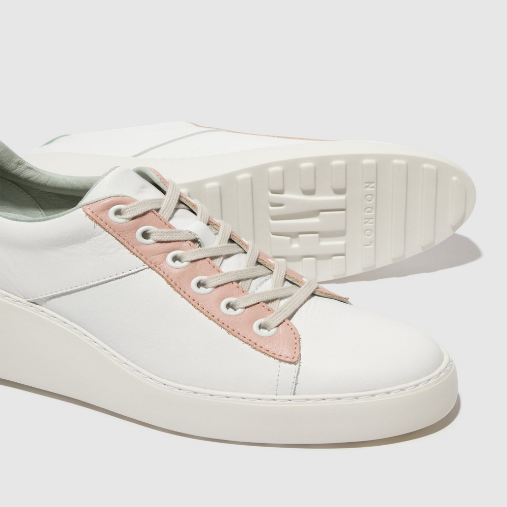 White / Beige / Mint Fly London Lace-up Women's Trainers | USA30HICQ