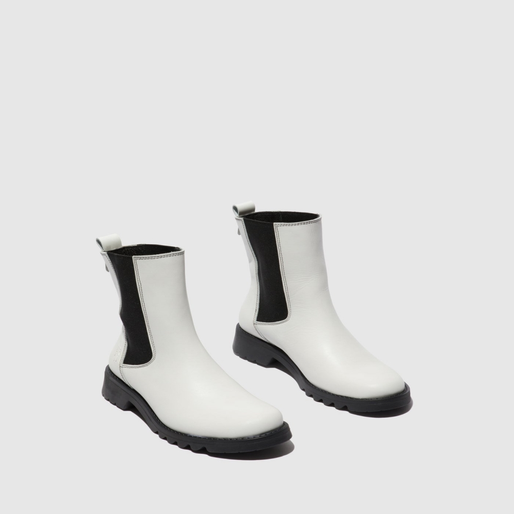 White / Black Fly London Chelsea Women's Ankle Boots | USA15NRWP