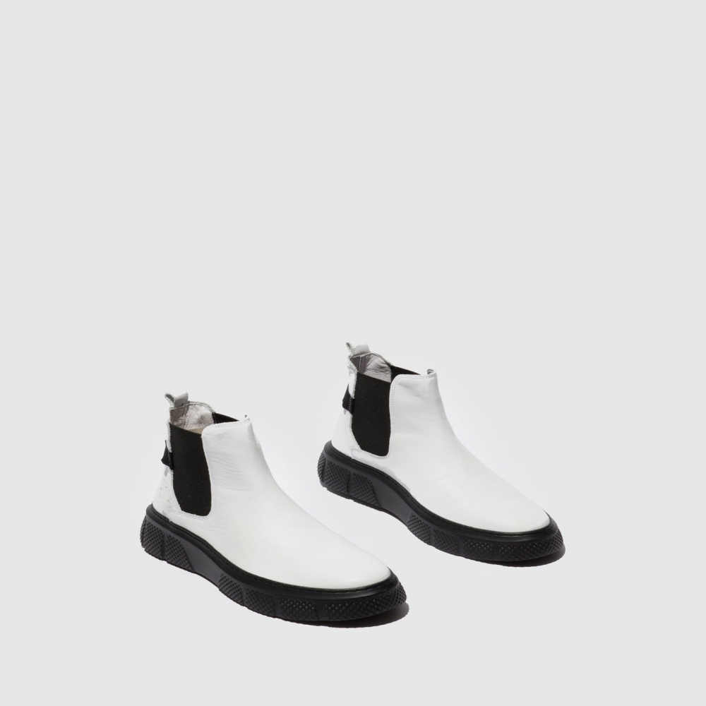 White / Black Fly London Chelsea Women's Ankle Boots | USA71QDMZ