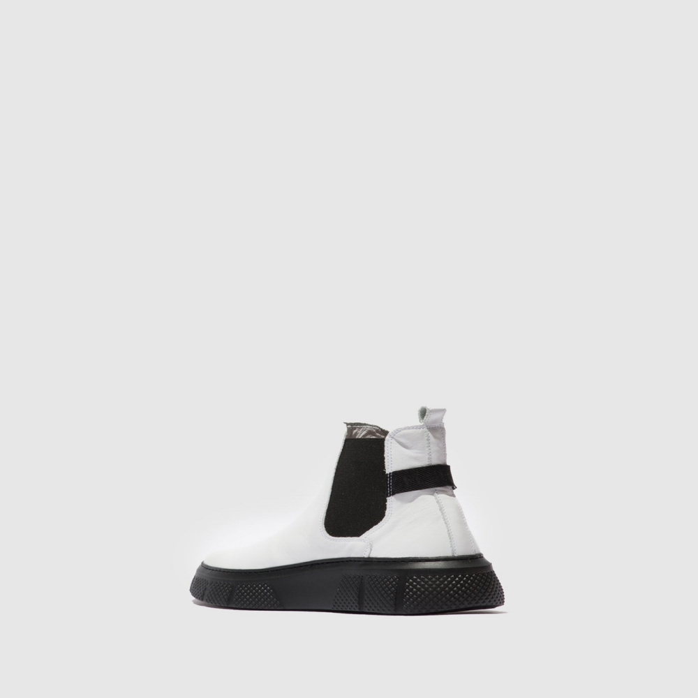 White / Black Fly London Chelsea Women's Ankle Boots | USA71QDMZ