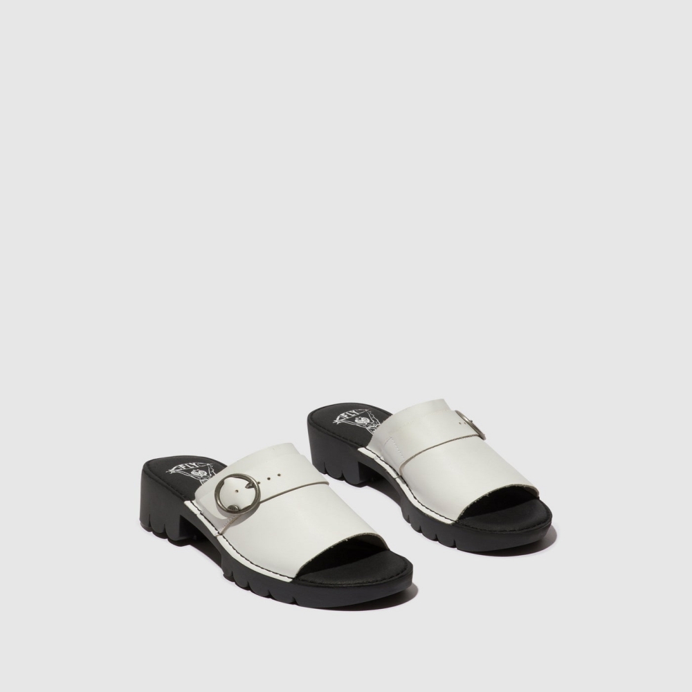 White Fly London Buckle Women's Mules | USA70NUMT