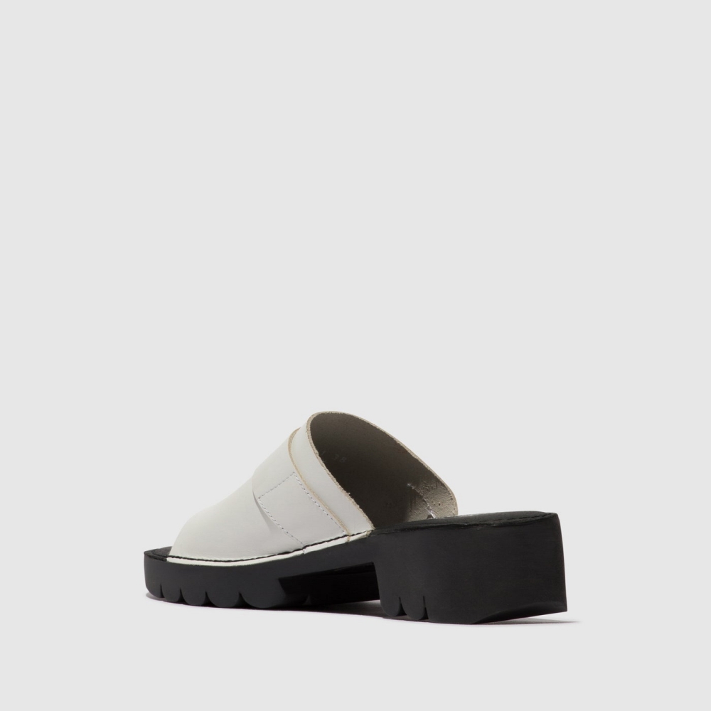 White Fly London Buckle Women's Mules | USA70NUMT