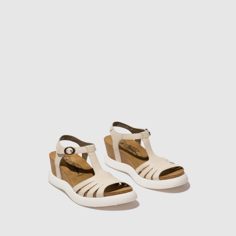 White Fly London T-Strap Women's Sandals | USA74JETB