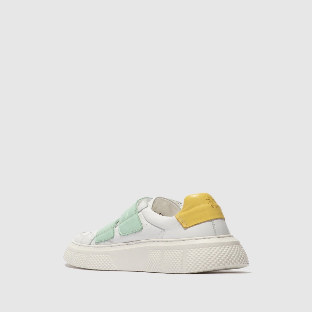 White / Green / Yellow Fly London Velcro Men's Trainers | USA17ISMA