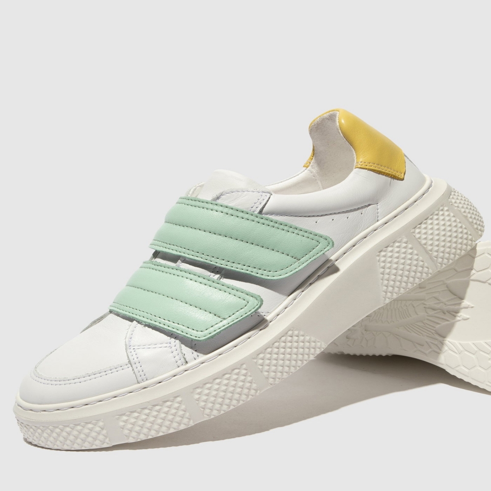 White / Green / Yellow Fly London Velcro Men's Trainers | USA17ISMA