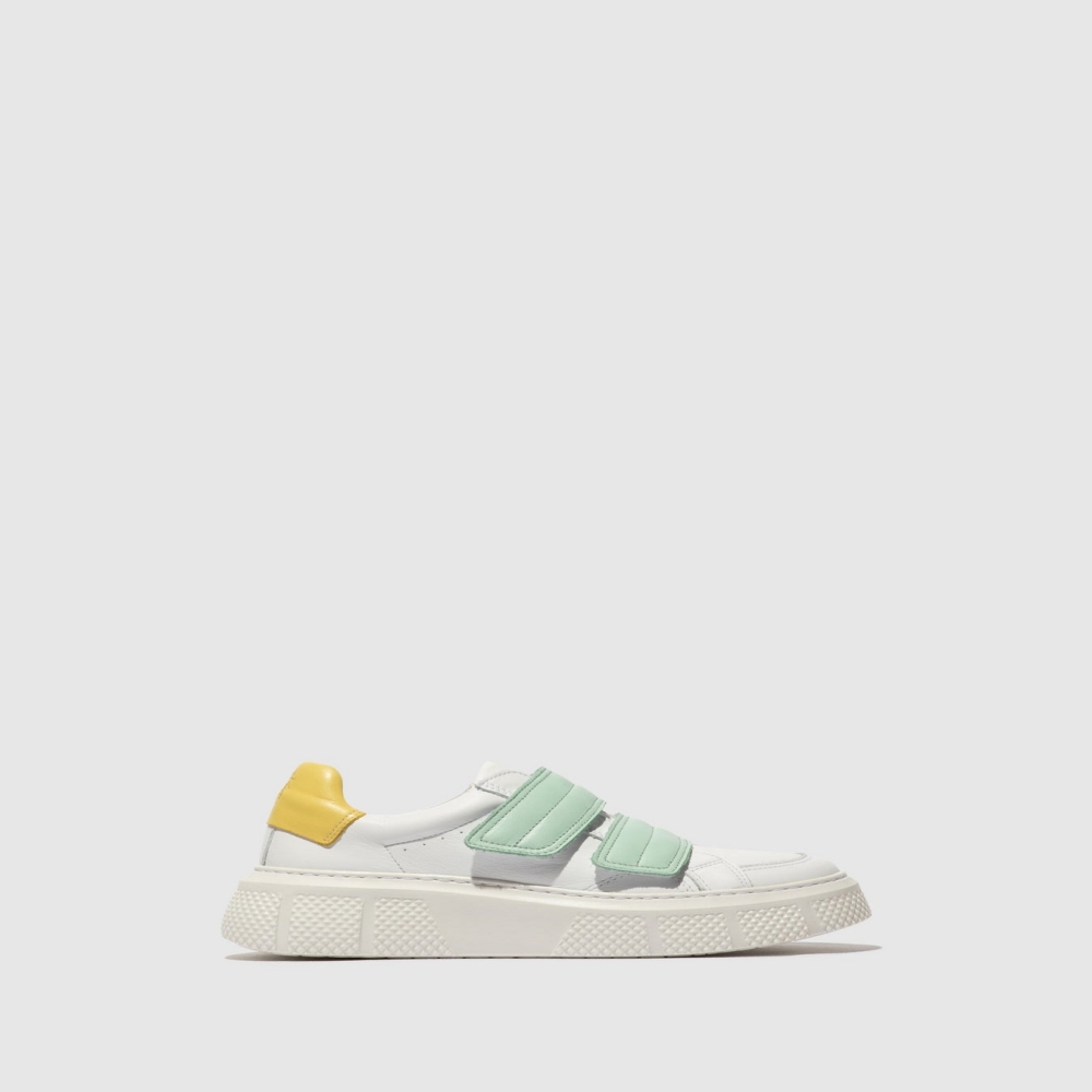 White / Green / Yellow Fly London Velcro Women\'s Trainers | USA49HLXA